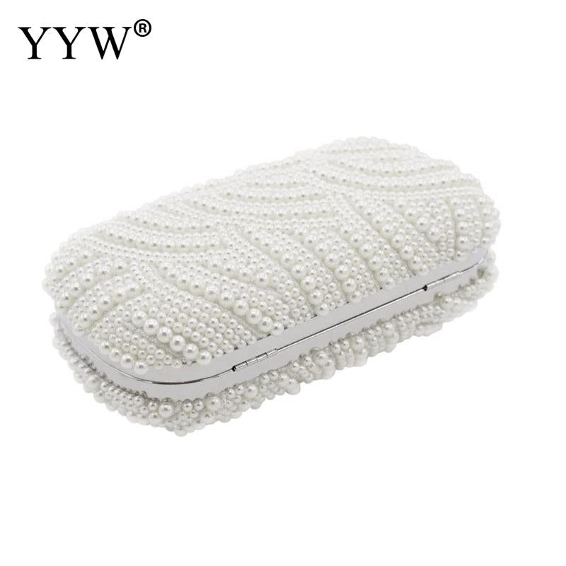 Embroidered Pearl Evening Clutch with Rhinestones