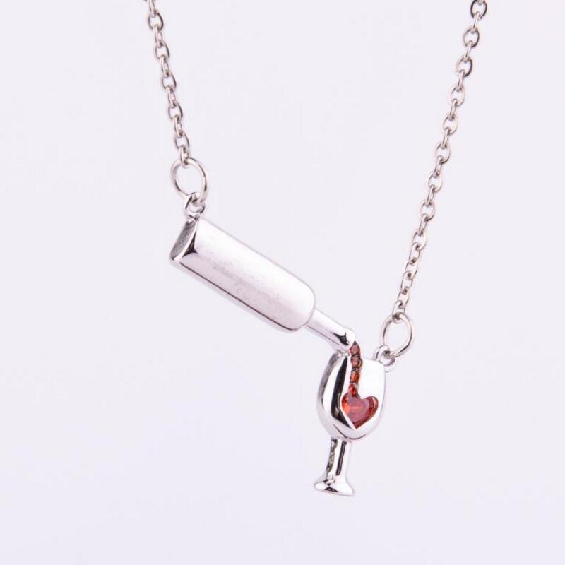 Heart Wine Bottle Cup Necklace with Pendant
