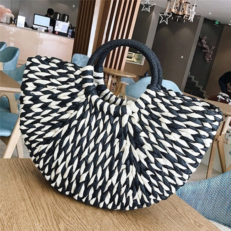 Women’s Woven Rattan Half Round Handbag for Travel