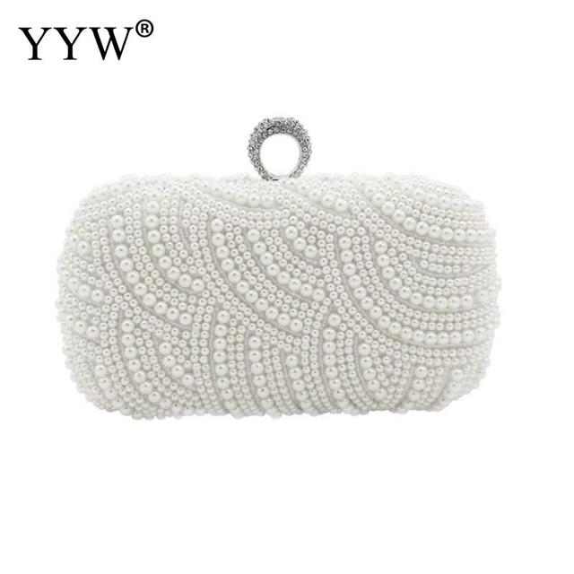 Embroidered Pearl Evening Clutch with Rhinestones