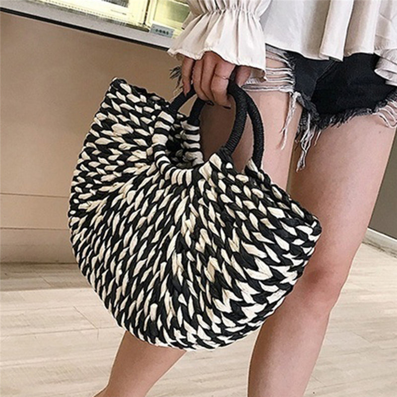 Women’s Woven Rattan Half Round Handbag for Travel