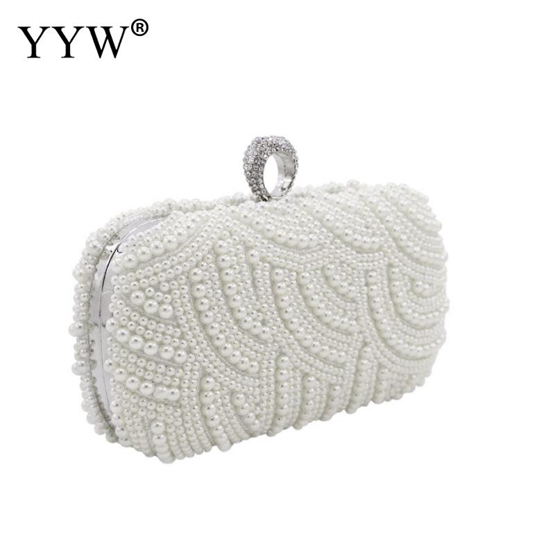 Embroidered Pearl Evening Clutch with Rhinestones