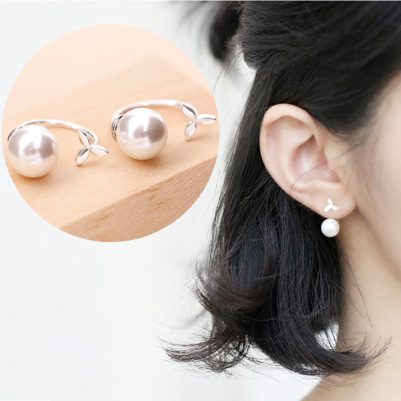 Lucky Clover Pearl Stud Earrings