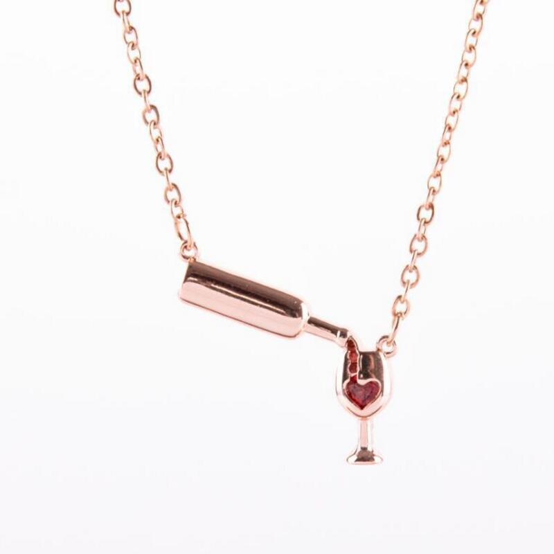 Heart Wine Bottle Cup Necklace with Pendant