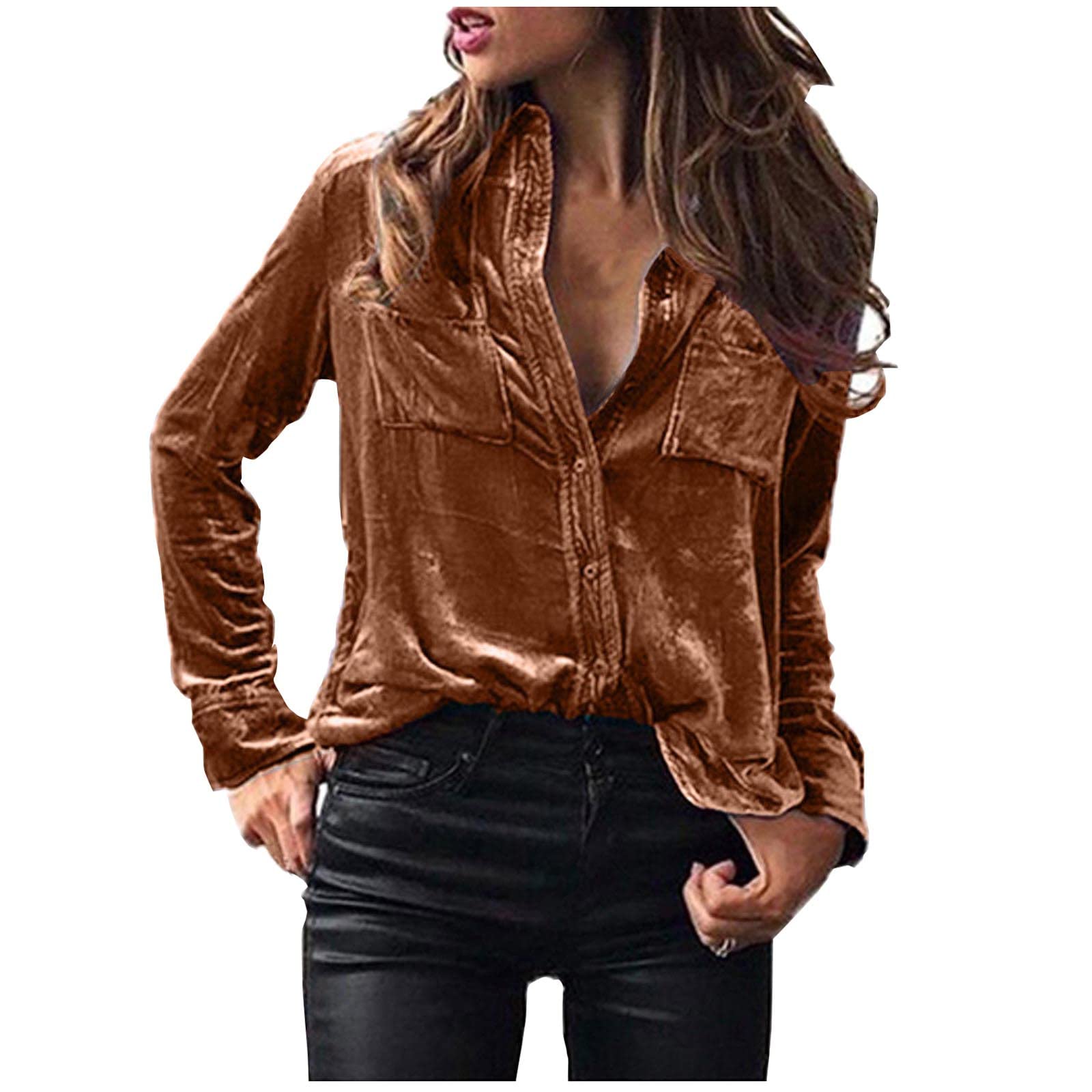 Mocha Velvet Button-up Blouse