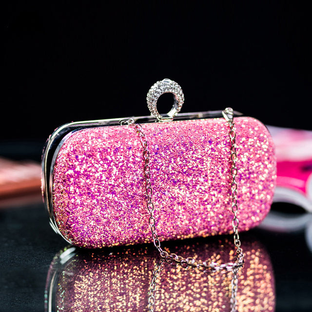 Pink Bling Sequins Evening Clutch Crossbody Handbag