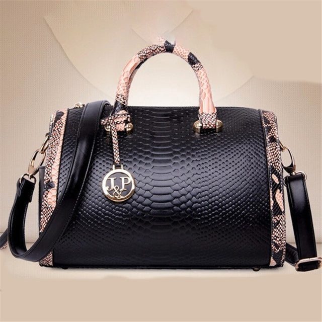 Luxury Leather Handbag for Women - Flap Clutch & Messenger - Snake Skin Texture