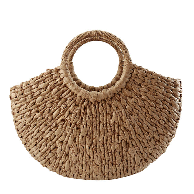 Women’s Woven Rattan Half Round Handbag for Travel