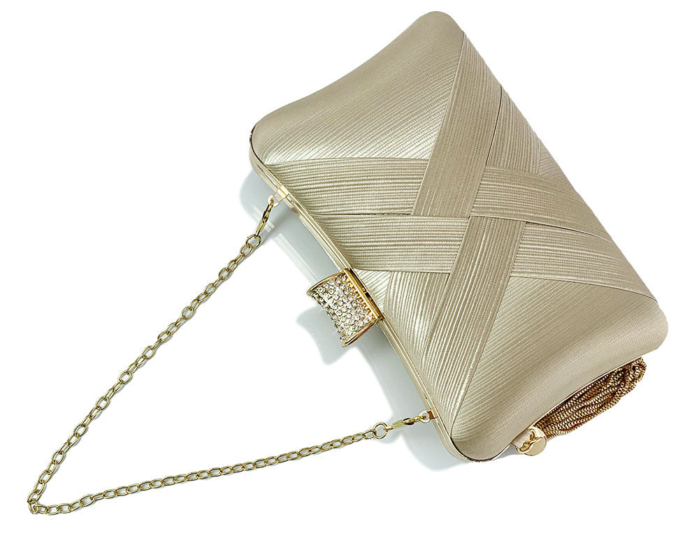Fringed Metal Braided Diamond Buckle Evening Clutch