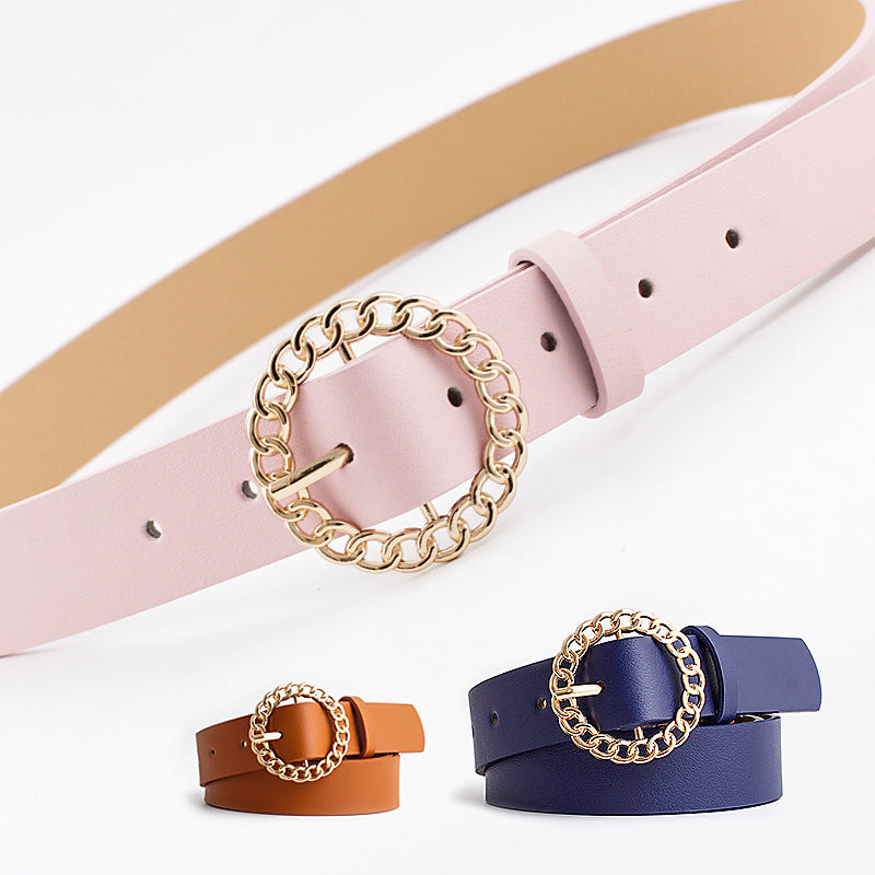Women's Fashionable Round Buckle Belt for Dresses