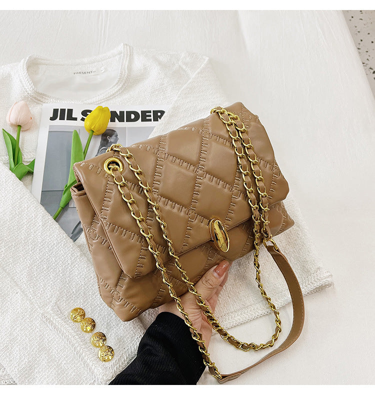 Solid Color Rhombus Chain Shoulder Crossbody Bag for Women