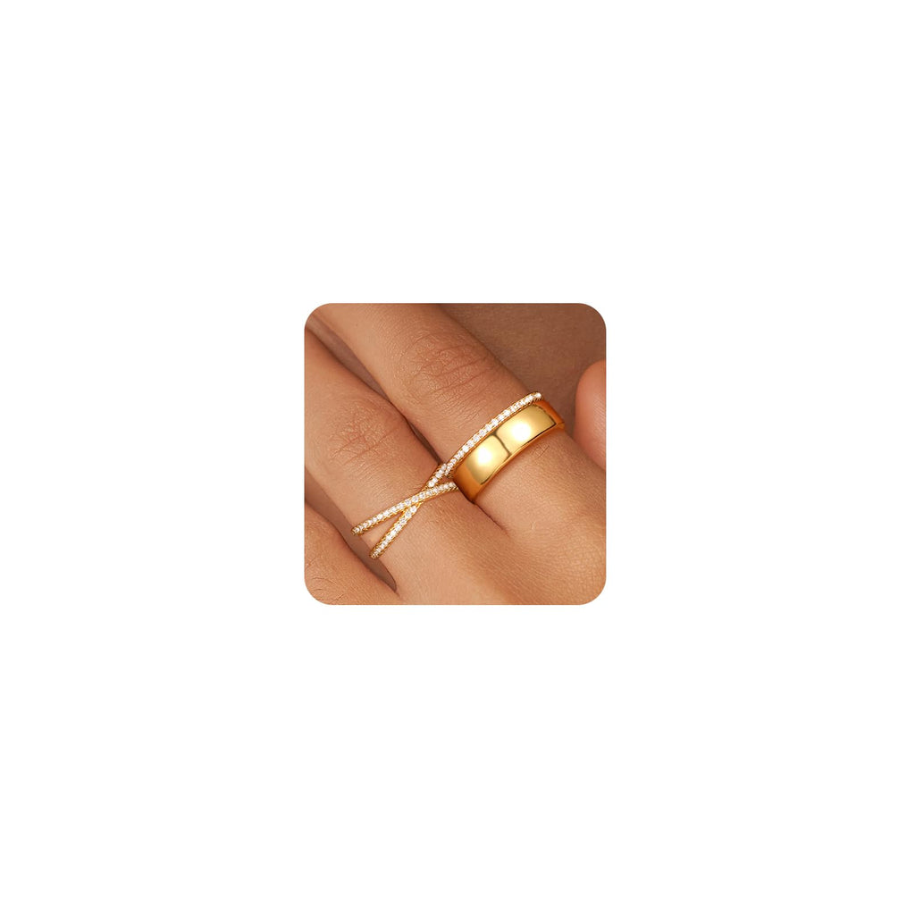 ZHESHY Stackable Gold Rings for Women That Dont Tarnish Trendy14K Gold Plated Stacking Thumb Cubic Zirconia Ring Set Pack Statement Band Rings Promise Engagement Rings Size 6 7 8 9 10