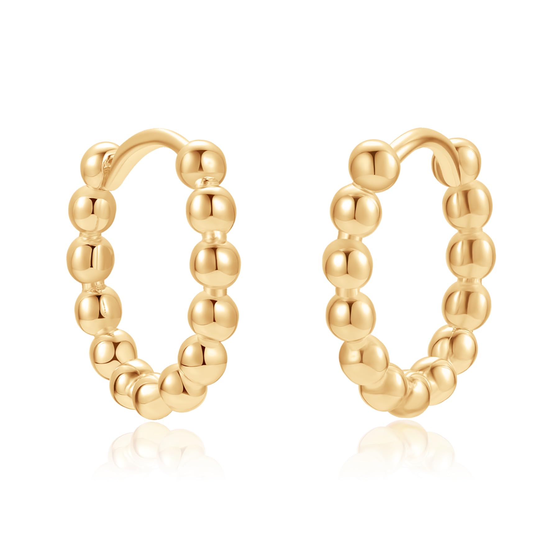 EVERU Gold Huggie Hoop Earrings 14k Gold Filled Huggie Earrings for Women Dainty Gold Huggies Earrings Small Gold Beaded Hoop Earrings Hypoallergenic Jewelry Gift for Women