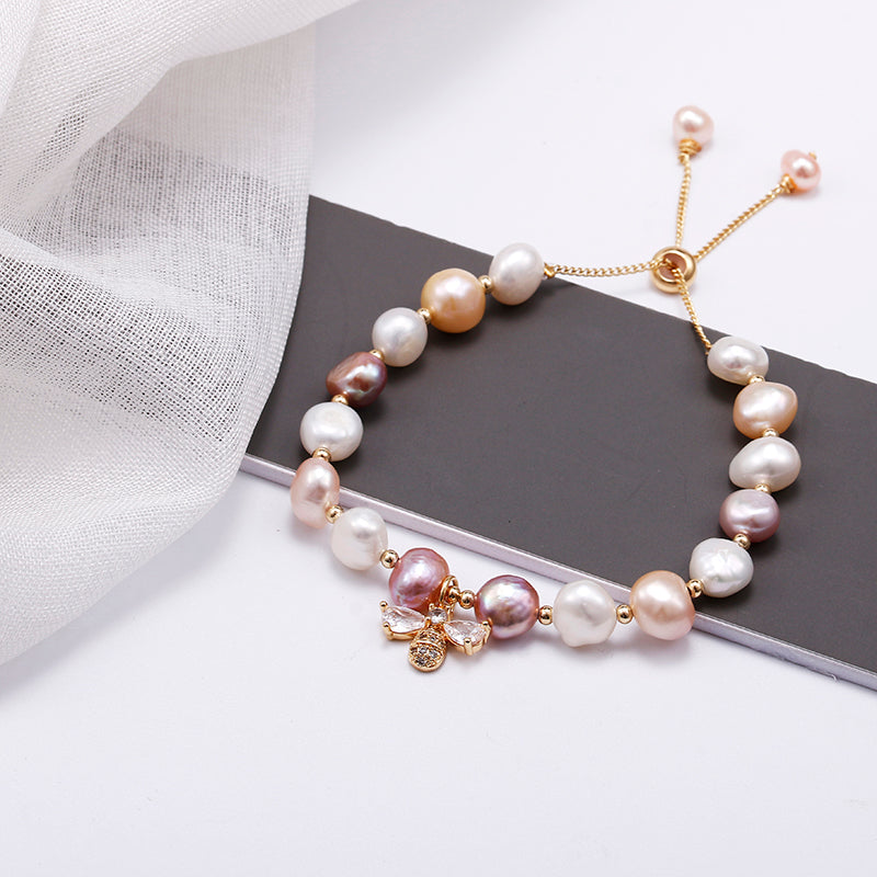 Natural Freshwater Pearl 14K Gold Filled Bee Bracelet