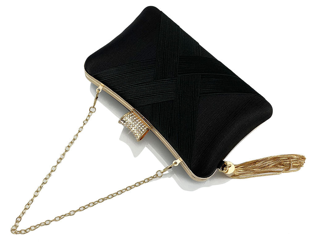 Fringed Metal Braided Diamond Buckle Evening Clutch