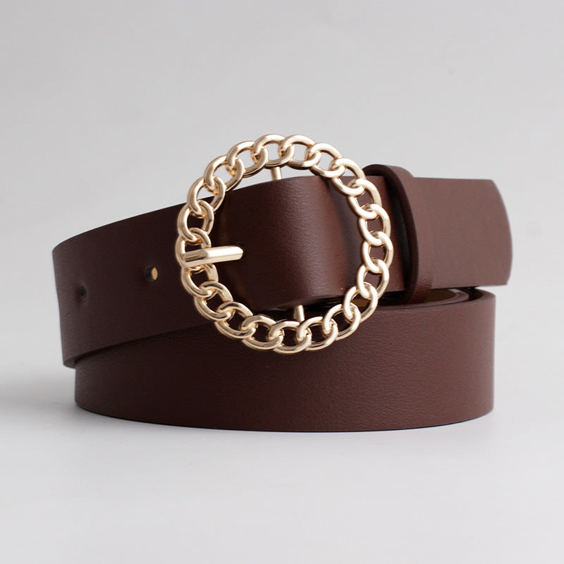 Women's Fashionable Round Buckle Belt for Dresses