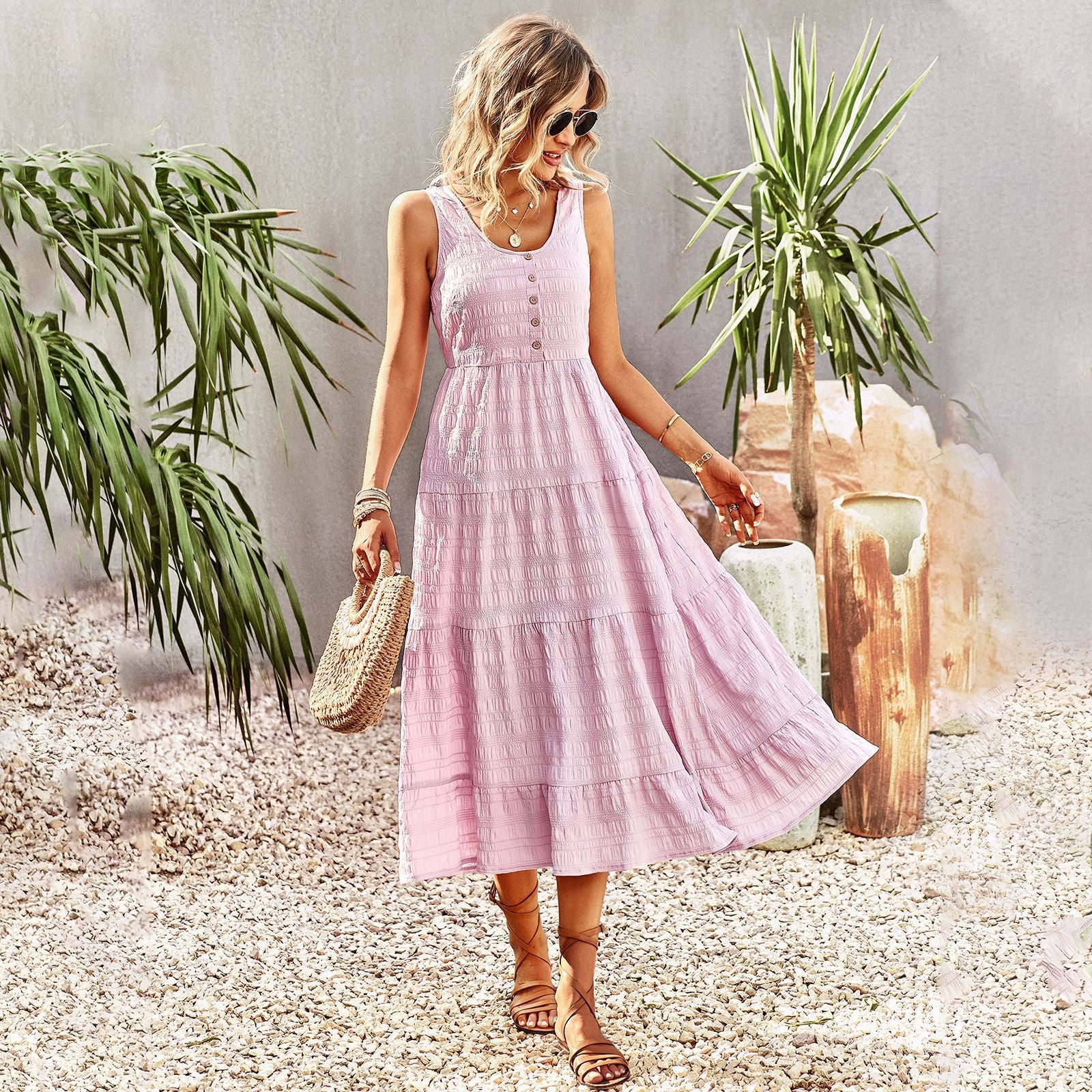 Ladies Vintage Boho Sleeveless Summer Dress Outfit