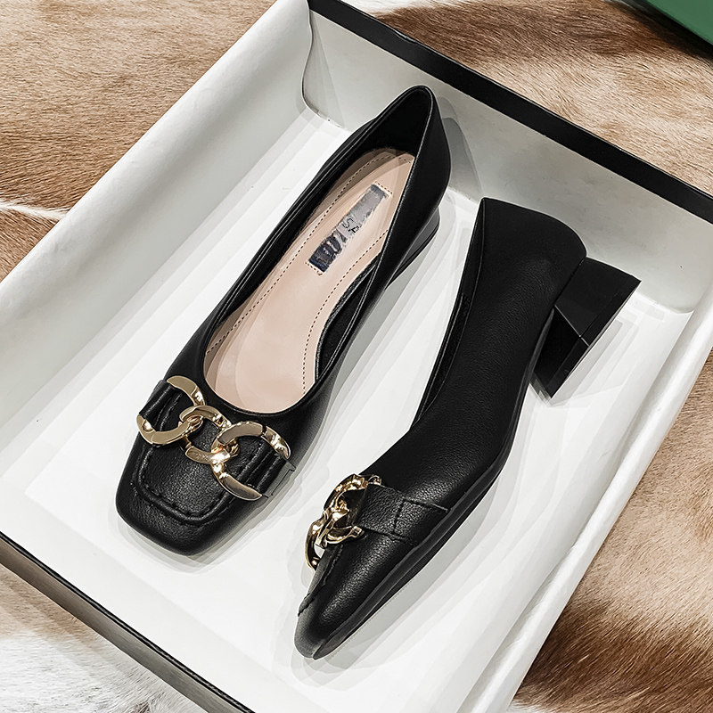 Women's Chunky Heel Soft Leather Loafers