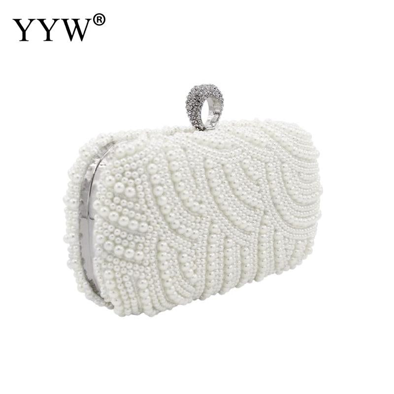 Embroidered Pearl Evening Clutch with Rhinestones