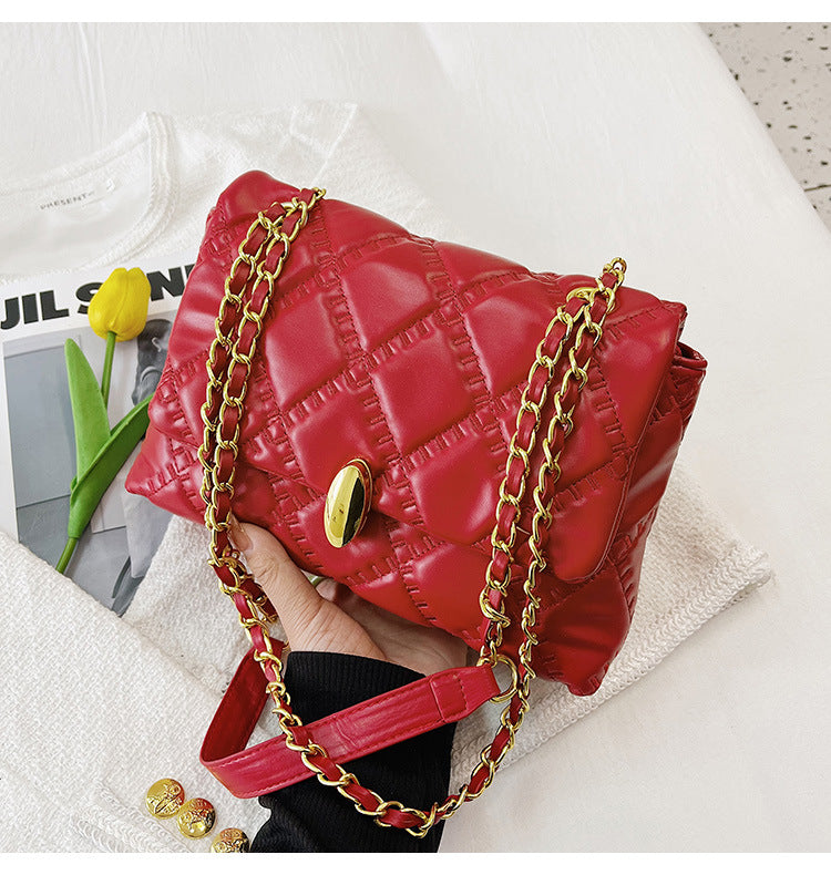 Solid Color Rhombus Chain Shoulder Crossbody Bag for Women