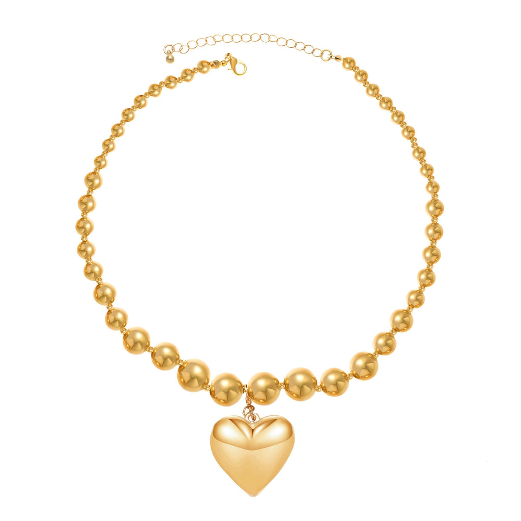 OATHYAN Chunky Puffy Heart Choker Necklace for Women Y2k Heart Gold Pendant Necklace Jewelry (A-Gold)