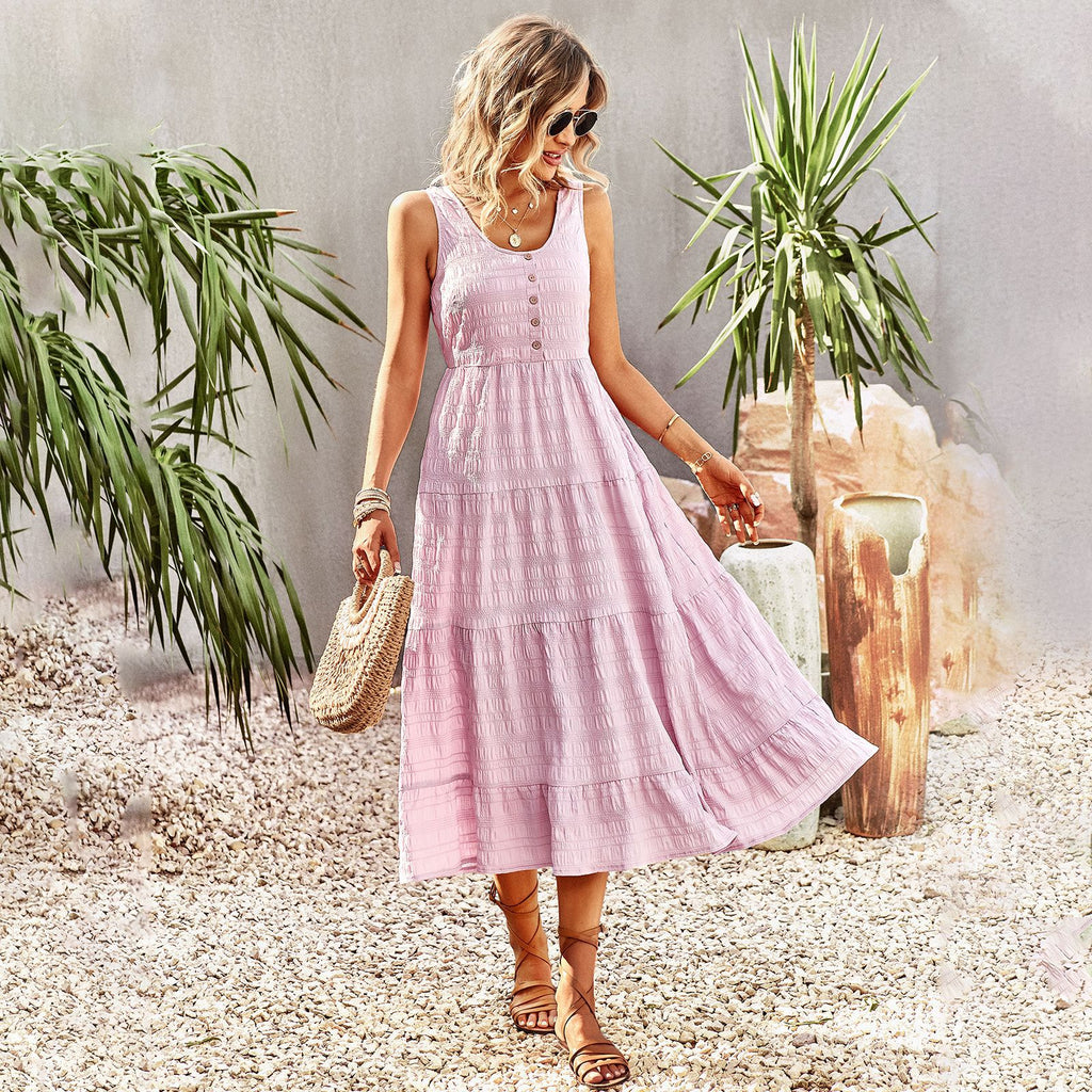 Ladies Vintage Boho Sleeveless Summer Dress Outfit