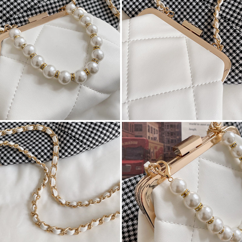 Stylish Pearl Clip Evening Clutch and Crossbody Bag