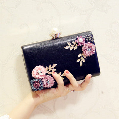 Women's Leather Evening Bag - Floral Clutch Purse