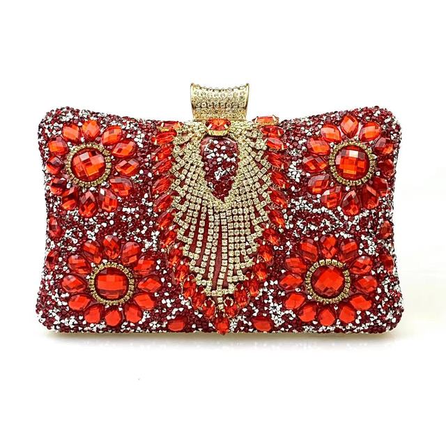Multicolored Diamond Crystal Flower Evening Clutch Bag