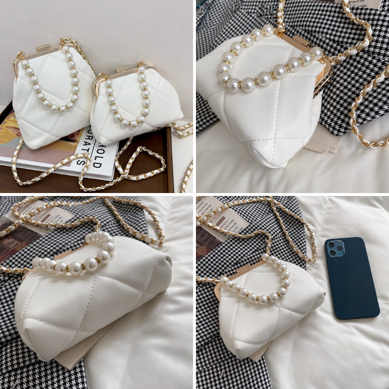 Stylish Pearl Clip Evening Clutch and Crossbody Bag
