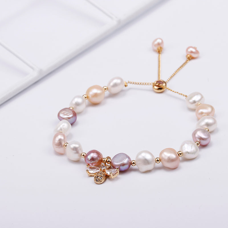 Natural Freshwater Pearl 14K Gold Filled Bee Bracelet