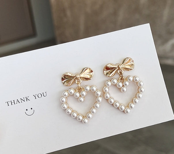 Pearl Bow Heart Earrings (Heart and Bow Designs)