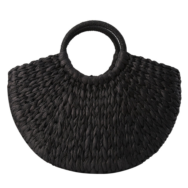 Women’s Woven Rattan Half Round Handbag for Travel