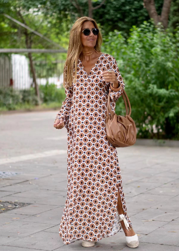 Paula - Geometric Boho Dress with Long Sleeves (One Piece)