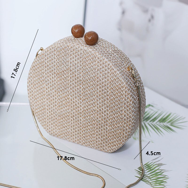 Straw Weaving Round Evening Clutch for Ladies