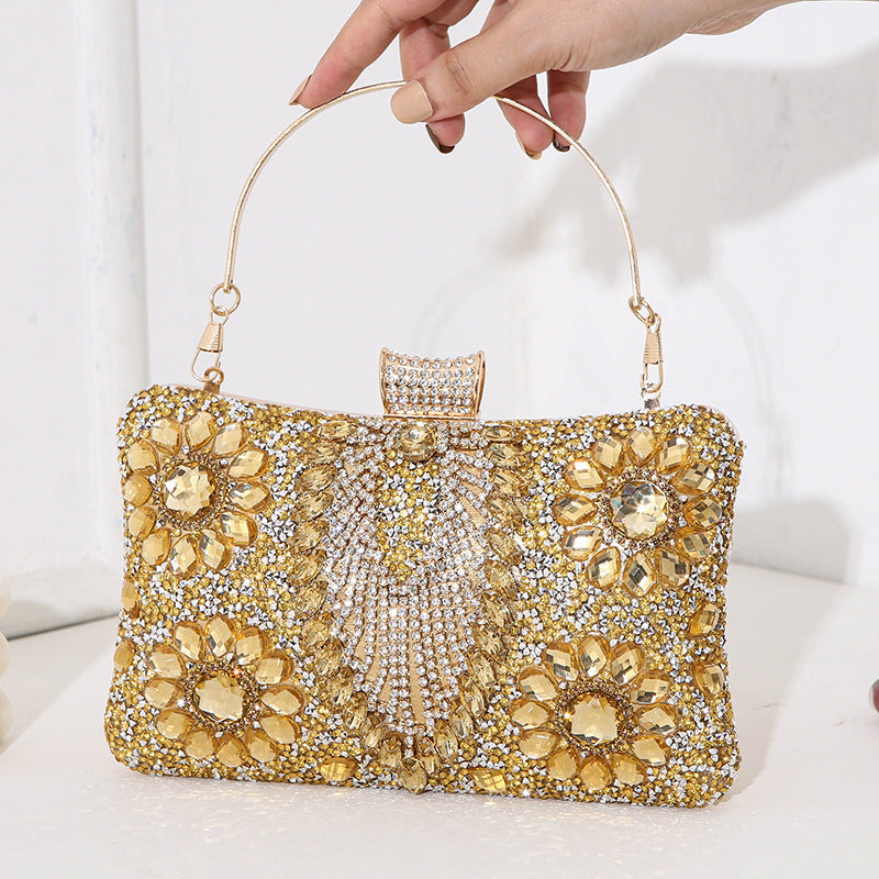 Multicolored Diamond Crystal Flower Evening Clutch Bag